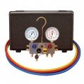 Mastercool 95161-A 4-Way Aluminum Manifold Gauge Set with standard hoses and fittings, R12, R22, and R502-