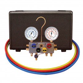 Mastercool 95372-A 4-Way Aluminum Manifold Gauge Set with shut-off valve, R12, R22, and R502-