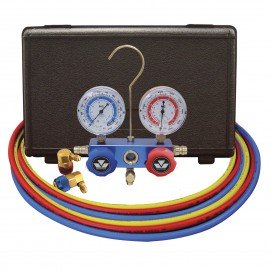 Mastercool 98660 R12 R134a Dual 2-Way Aluminum Manifold Gauge Set with 3 x R134a and 3 x R12 nylon barrier hoses-