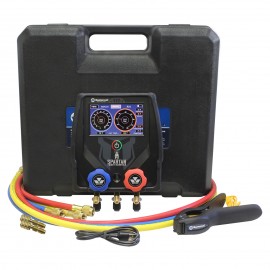 Mastercool 99927-BT-EU 2-Way Spartan Smart Digital Manifold with 72&amp;quot; high-pressure hoses, clamp, and 2 x straight adapter fittings-