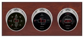 Maximum Blackwatch Three-Instrument Weather Station with mahogany panel, chrome case, black dial-