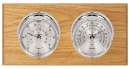 Maximum Catalina 2S Two-Instrument Weather Station with oak panel, chrome case, silver dial-