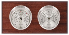 Maximum Catalina Two-Instrument Weather Station with mahogany panel, satin case, silver dial-