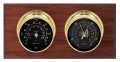 Maximum Hatteras Two-Instrument Weather Station with mahogany panel, brass case, black dial-