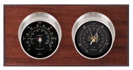 Maximum Hatteras Two-Instrument Weather Station with mahogany panel, satin case, black dial-