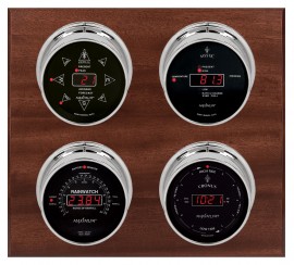 Maximum Marconi Four-Instrument Weather Station with mahogany panel, chrome case, black dial-