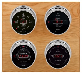 Maximum Marconi Four-Instrument Weather Station with oak panel, chrome case, black dial-
