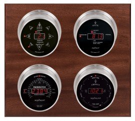Maximum Marconi Four-Instrument Weather Station with mahogany panel, satin case, silver dial-