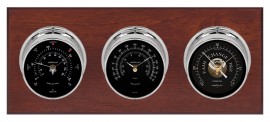 Maximum Montauk 2S Three-Instrument Weather Station with mahogany panel, chrome case, black dial-