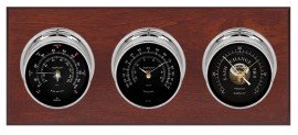 Maximum Montauk Three-Instrument Weather Station with mahogany panel, chrome case, black dial-
