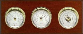 Maximum Montauk Classic 3-Instrument 2-Scale Wind/Temperature/Barometric Pressure Weather Station, PVD Brass Case and Silver Dial, Mahogany Panel -