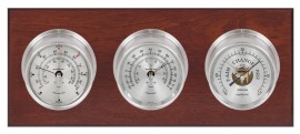 Maximum Montauk Three-Instrument Weather Station with mahogany panel, satin case, silver dial-