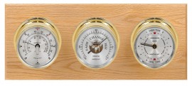 Maximum Newport Three-Instrument Weather Station with oak panel, brass case, silver dial-