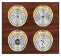 Maximum Observer Four-Instrument Weather Station with mahogany panel, brass case, silver dial-