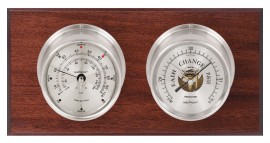 Maximum Portland Two-Instrument Weather Station with mahogany panel, satin case, silver dial-