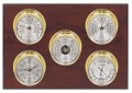 Maximum Professional Five-Instrument Weather Station with mahogany panel, brass case, silver dial-