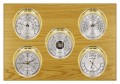 Maximum Professional Five-Instrument Weather Station with oak panel, brass case, silver dial-