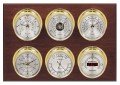 Maximum Weathermaster 2S Six-Instrument Weather Station with mahogany panel, brass case, silver dial-