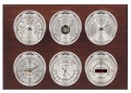 Maximum Weathermaster Six-Instrument Weather Station with mahogany panel, chrome case, silver dial-