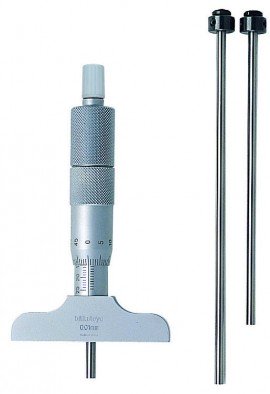 Mitutoyo 129-110 Mechanical Depth Micrometer with Interchangeable Rods, 0 to 75 mm, 0.01 mm-