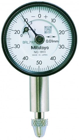 Mitutoyo 1911AB-10 Series 0 Compact Flat-Back Dial Indicator, 0 to 2.5 mm, Metric-