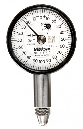 Mitutoyo 1913AB-10 Series 0 Compact Flat-Back Dial Indicator, 0 to 0.5 mm, 0.002 mm graduation-