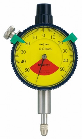 Mitutoyo 1929AB-62 Series 1 Compact One Revolution Dial Indicator with flat back, 0 to 1 mm, metric, waterproof-