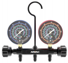 NAVAC NMG12A A2L Compatible Pro Series Manifold Gauge for R454B, R32, R410A, and R22 refrigerants, 3&amp;frac18;&amp;quot;-