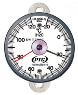 PTC Instruments 312CT1L Tab Mount Surface Thermometer with ancillary hand, -20 to 120&amp;deg;C-