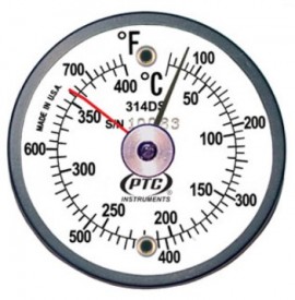 PTC Instruments 314DSL Dual-Scale Magnetic Surface Thermometer with ancillary hand, 50 to 750&amp;deg;F/10 to 400&amp;deg;C-