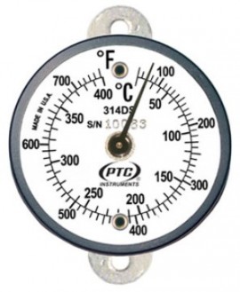 PTC Instruments 314DST1 Dual-Scale Tab Mount Thermometer, 50 to 750&amp;deg;F/10 to 400&amp;deg;C-