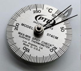 PTC Instruments 574CM Spot Check Thermometer with magnetic leaf spring and max-min hands, 10 to 260&amp;deg;C-