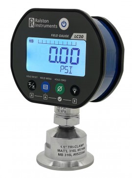 Ralston Field Gauge LC20 Digital Sanitary Pressure Gauge, 1000 psi, bottom connection-