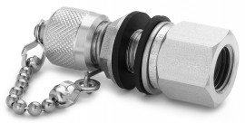 Ralston QTFT-HFSB-2F Female NPT x Male Quick-Test Bulkhead Union Adapter with cap and chain, 0.25", stainless steel-