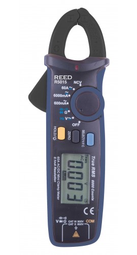 REED R5015 True RMS Mini Clamp Meter, 60A AC/DC-