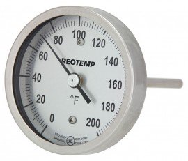 REOTEMP BB Back Connect Bimetal Thermometer, 5&amp;quot; dial, 0 to 250&amp;deg;F-
