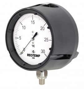 REOTEMP PC45 Low Pressure Capsule Gauge, 4.5&amp;quot; dial, 0 to 30 in H&lt;sub&gt;2&lt;/sub&gt;O-