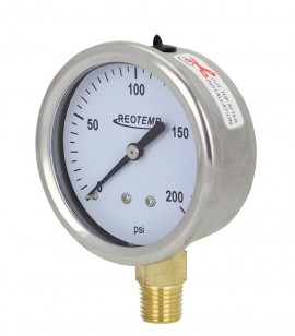 REOTEMP PG25 Industrial Stainless/Brass Gauge, 2.5&amp;quot;, 0 to 100 psi-