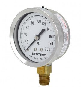 REOTEMP PG35 Repairable Stainless/Brass Gauge, 3.5", -30/0/100 psi-