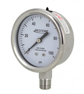 REOTEMP PM25 Industrial Stainless Steel Pressure Gauge with center back mount, 2.5&amp;quot; dial, 0 to 30 psi-