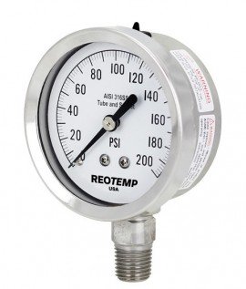 REOTEMP PR25 Heavy-Duty Repairable Stainless Gauge, 2.5&amp;quot; dial, 0 to 100 psi-