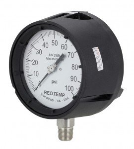 REOTEMP PT45 Industrial Process Gauge with tempered glass, 4.5&amp;quot; dial, 0 to 60 psi/0 to 4 bar-