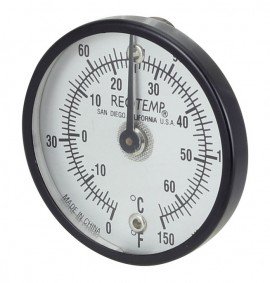 REOTEMP SUR Surface Bimetal Thermometer, 0 to 150&amp;deg;F and -20 to 65&amp;deg;C-