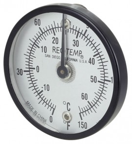 REOTEMP SUR25 Surface Bimetal Thermometer, 0 to 250&amp;deg;F and -20 to 120&amp;deg;C-