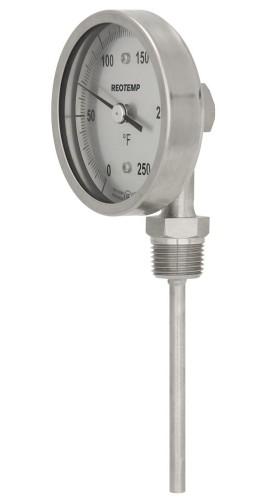 REOTEMP VR Bottom Connect Bimetal Thermometer with 5&amp;quot; dial, 6&amp;quot; stem, 50 to 300&amp;deg;F/10 to 150&amp;deg;C-