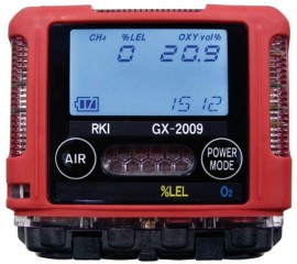 RKI GX-2009 Series Multi-Gas Detector with alligator clip/12 V DC charger/vehicle plug, LEL/O&lt;sub&gt;2&lt;/sub&gt;-