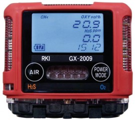 RKI GX-2009 Series Multi-Gas Detector with alligator clip/12 V DC charger/vehicle plug, O&lt;sub&gt;2&lt;/sub&gt;/H&lt;sub&gt;2&lt;/sub&gt;S-