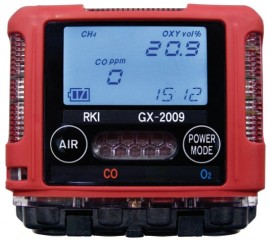 RKI GX-2009 Series Multi-Gas Detector with alligator clip/12 V DC charger/vehicle plug, O&lt;sub&gt;2&lt;/sub&gt;/CO-