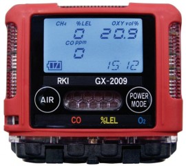 RKI GX-2009 Series Multi-Gas Detector with alligator clip/12 VDC charger/vehicle plug, LEL/O&lt;sub&gt;2&lt;/sub&gt;/CO-