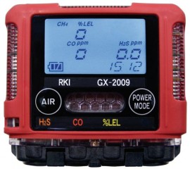 RKI GX-2009 Series Multi-Gas Detector with alligator clip/12 V DC charger/vehicle plug, LEL/H&lt;sub&gt;2&lt;/sub&gt;S/CO-